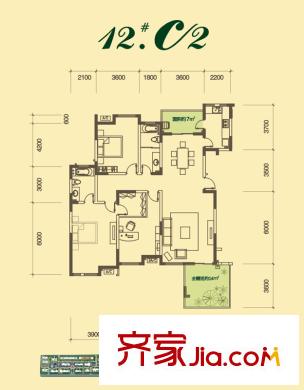 早安林平方米戶型圖12#C2戶型 3室2廳2衛(wèi)1廚