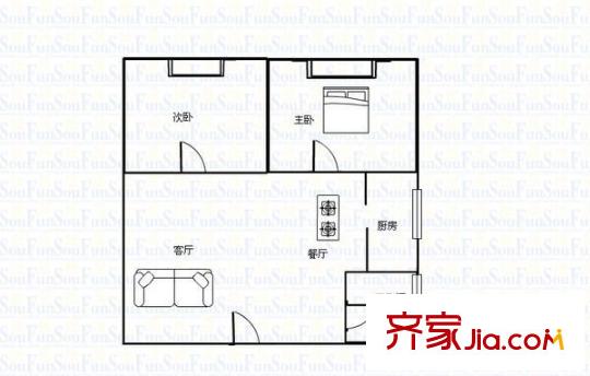 友誼小區(qū) 戶型圖 2室2廳1衛(wèi) 