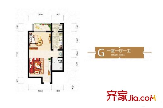 旭景崇盛園11號(hào)樓G戶型 1室1廳1衛(wèi)
