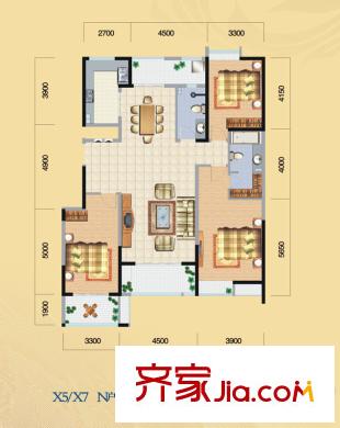 鼎正中央領(lǐng)郡戶型圖X5/X7 N戶型 3室2廳2衛(wèi)1廚
