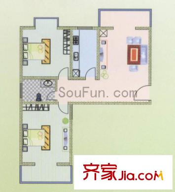 茗景城戶型圖2室2廳1衛(wèi)1廚