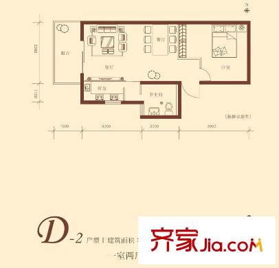 華清園小區(qū) 戶型圖 1室2廳1衛(wèi) 58平方米