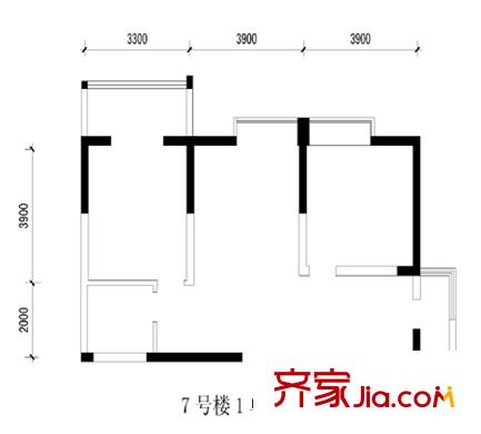 旭景興園戶型圖7#樓1單元戶型 2室2廳1衛(wèi)1廚