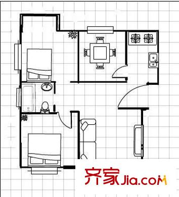 友誼小區(qū) 戶型圖 2室2廳1衛(wèi) 