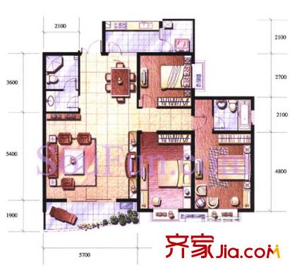 北張家園 3室 戶型圖