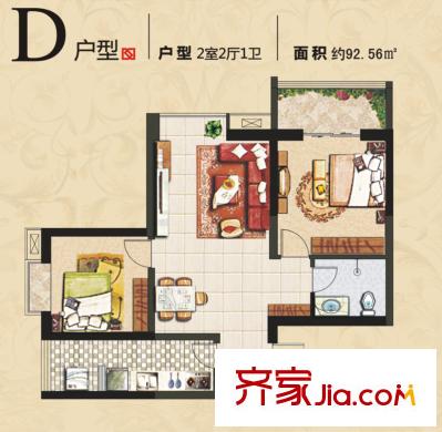 旭景興園戶型圖D戶型標(biāo):二室二廳一衛(wèi) 2室2廳1衛(wèi)1廚