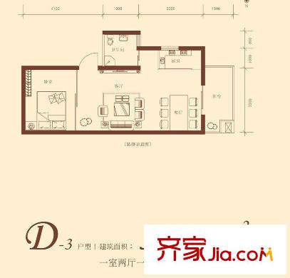 華清園小區(qū) 戶型圖 1室2廳1衛(wèi) 56平方米