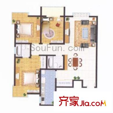 麗景天下戶型圖3室2廳2衛(wèi)1廚