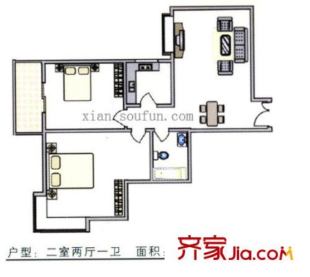 鼎新花園戶型圖戶型圖 2室2廳1衛(wèi)1廚