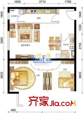 張家堡新區(qū) 2室 戶型圖