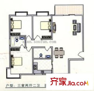 鼎新花園戶型圖戶型圖 3室2廳1衛(wèi)1廚