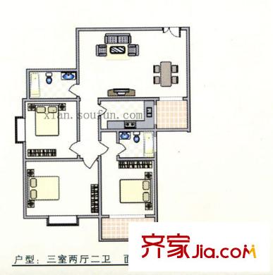 鼎新花園戶型圖戶型圖 3室2廳2衛(wèi)1廚