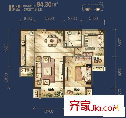 華遠(yuǎn)君城 戶型圖  2室