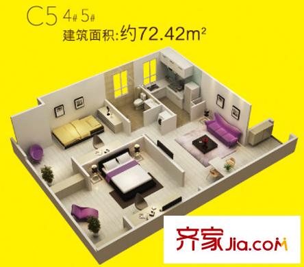 高科尚都4#5#樓C5戶型圖 2室1廳1衛(wèi)1廚