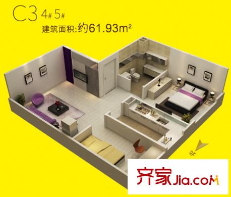 高科尚都4#5#樓C3戶型圖 2室1廳1衛(wèi)1廚
