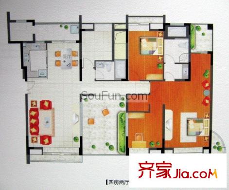 曲江南苑戶型圖4室2廳2衛(wèi)1廚