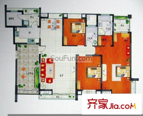 曲江南苑戶型圖3室2廳2衛(wèi)1廚