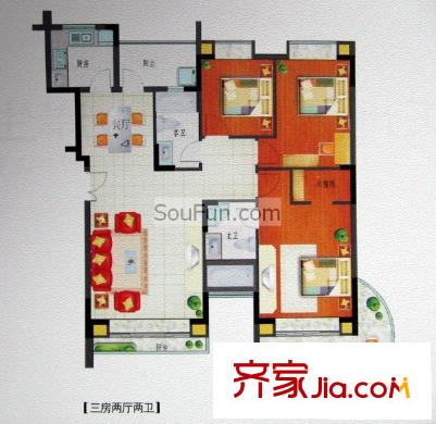 曲江南苑戶型圖3室2廳2衛(wèi)1廚