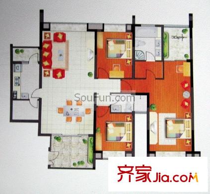 曲江南苑戶型圖3室2廳2衛(wèi)1廚