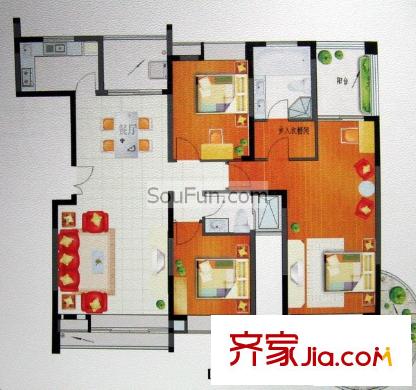 曲江南苑戶型圖3室2廳2衛(wèi)1廚