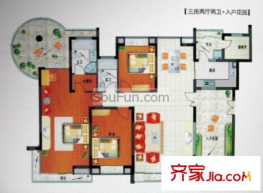 曲江南苑戶型圖3室2廳2衛(wèi)1廚