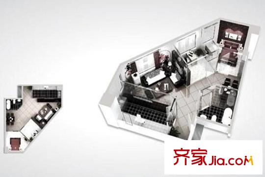 尚中心107平米戶(hù)型 2室2廳1衛(wèi)1廚