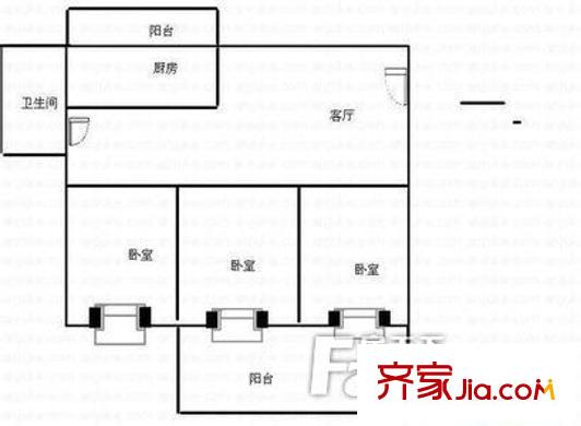 水利局家屬院 3室 戶型圖