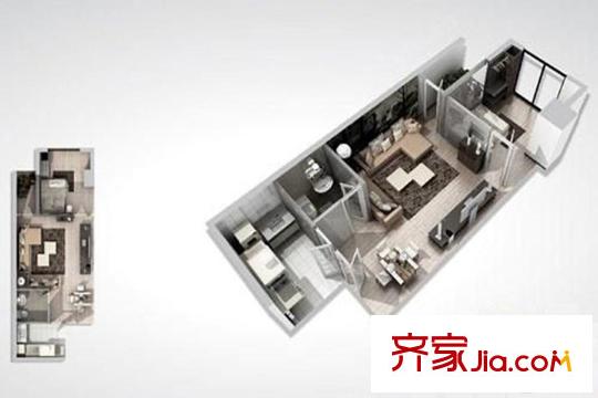 尚中心51平米戶(hù)型 1室1廳1衛(wèi)1廚
