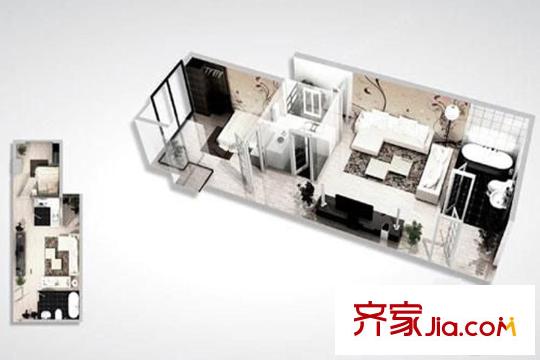尚中心49平米戶型 1室1廳1衛(wèi)1廚