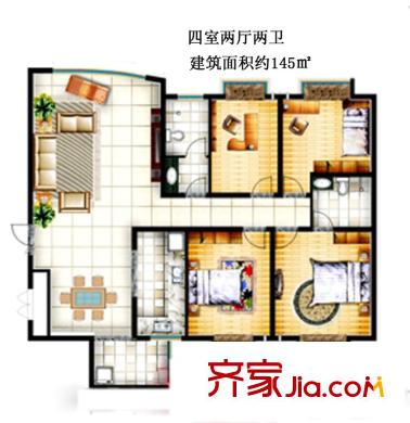 地鐵首府戶型圖戶型圖（售完） 4室2廳2衛(wèi)1廚