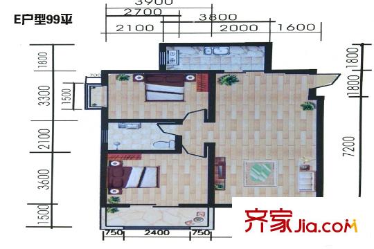 城西印象9號(hào)樓e戶(hù)型 2室2廳1衛(wèi)1廚