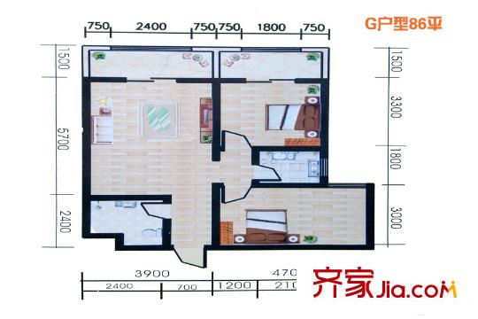 城西印象10號(hào)樓G戶(hù)型 2室2廳1衛(wèi)1廚