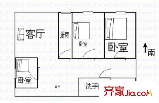 自由際 3室 戶型圖