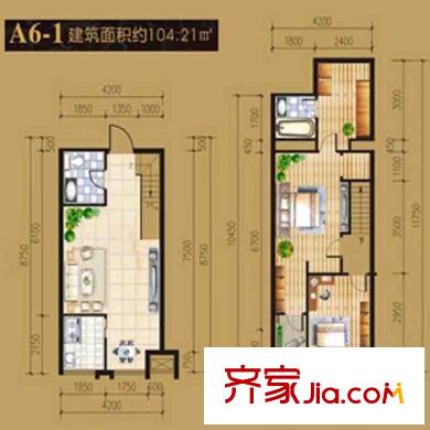 朱雀七星國(guó)際公寓戶型圖A6-1#兩室兩廳一廚兩衛(wèi)104.21平米 2室2廳2衛(wèi)1廚