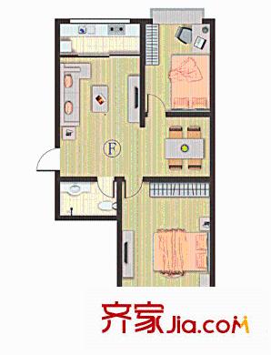 新樂城戶型圖F戶型 2室2廳1衛(wèi)1廚