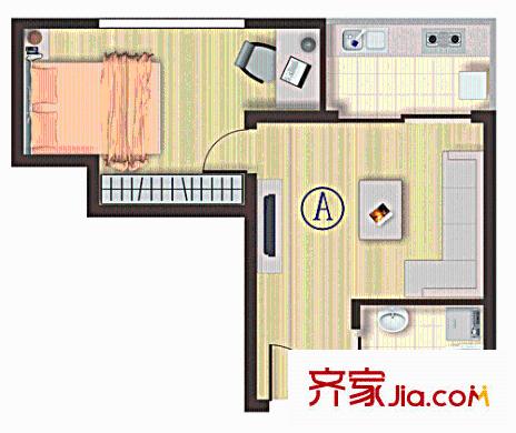 新樂城戶型圖A戶型 1室1廳1衛(wèi)1廚