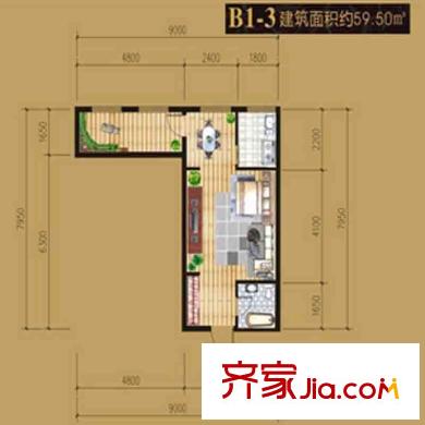 朱雀七星國(guó)際公寓戶型圖B4-1#一室一廳一廚一衛(wèi)59.50平米 1室1廳1衛(wèi)1廚