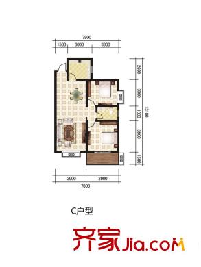城西印象三期7號(hào)樓/8號(hào)樓C戶(hù)型 2室2廳1衛(wèi)1廚