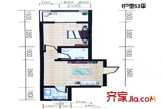 城西印象10號(hào)樓f戶(hù)型 1室2廳1衛(wèi)1廚