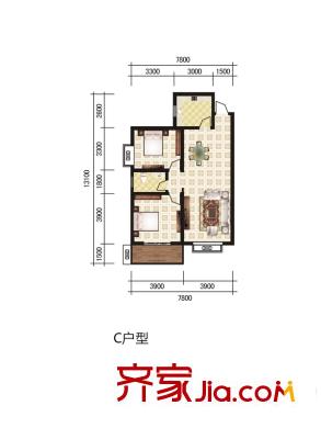 城西印象三期7號(hào)樓/8號(hào)樓C戶(hù)型 2室2廳1衛(wèi)1廚