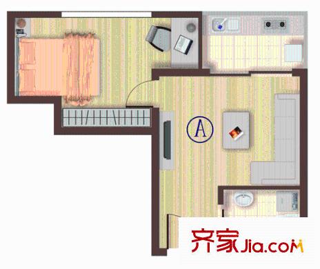 新樂城戶型圖A戶型 1室1廳1衛(wèi)1廚