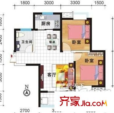 西安 聚源小區(qū) 2室 戶型圖