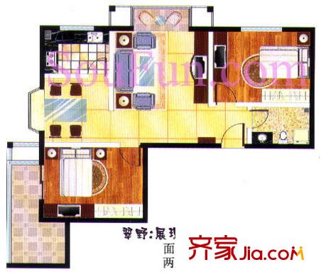 翔瑞宜人家園戶型圖翠野 2室2廳1衛(wèi)1廚