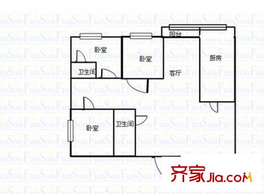 紫旭花園 3室 戶型圖