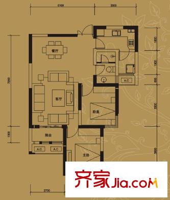 小悉尼家園 戶型圖 2室2廳1衛(wèi)