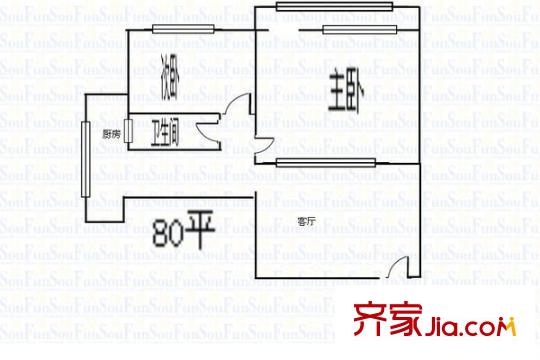 朱雀門建行家屬院 2室 戶型圖