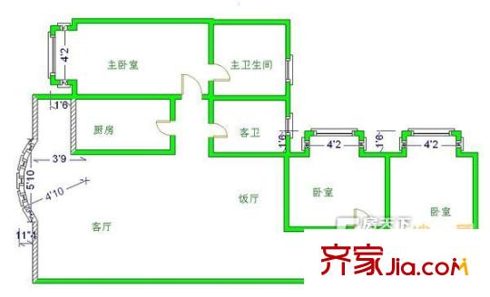 咸寧花園 3室 戶型圖