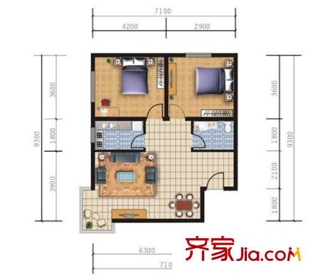 百花家園戶型圖戶型圖 2室2廳1衛(wèi)1廚