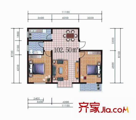 百花家園戶型圖5#6 2室2廳1衛(wèi)1廚