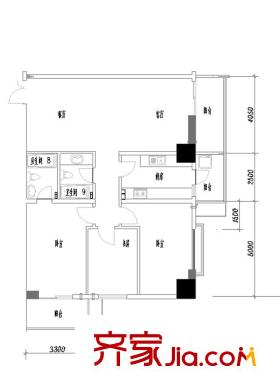 大明宮寓戶型圖1#樓2單元戶型 3室2廳2衛(wèi)1廚